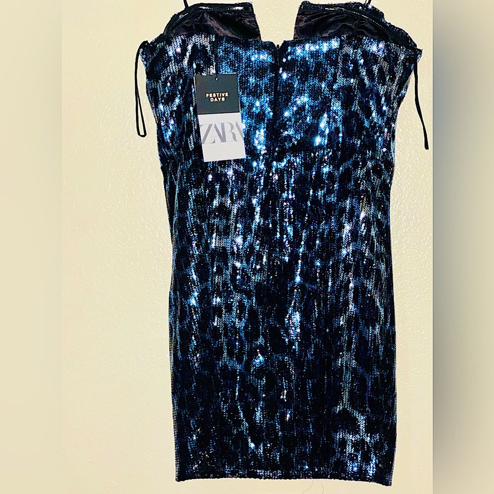 Zara NWT leopard blue dress
